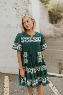 Henly Isla Embroidered Dress In Emerald