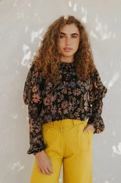 Henly Free People Clarissa Printed Top In Midnight Combo NEW ARRIVALS