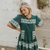 Henly Isla Embroidered Dress In Emerald
