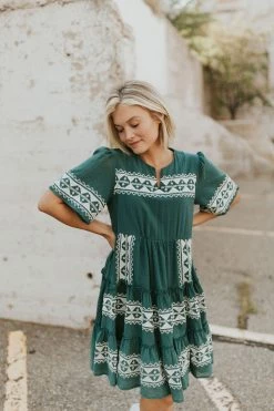 Henly Isla Embroidered Dress In Emerald