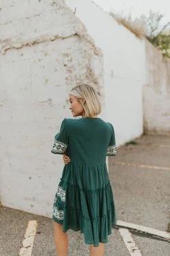 Henly Isla Embroidered Dress In Emerald