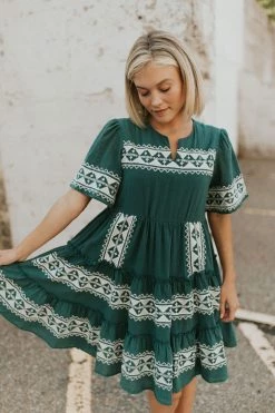 Henly Isla Embroidered Dress In Emerald