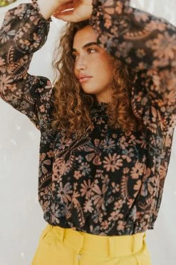 Henly Free People Clarissa Printed Top In Midnight Combo NEW ARRIVALS