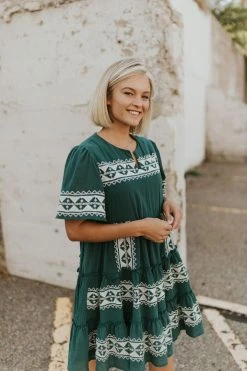 Henly Isla Embroidered Dress In Emerald