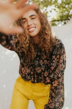 Henly Free People Clarissa Printed Top In Midnight Combo NEW ARRIVALS