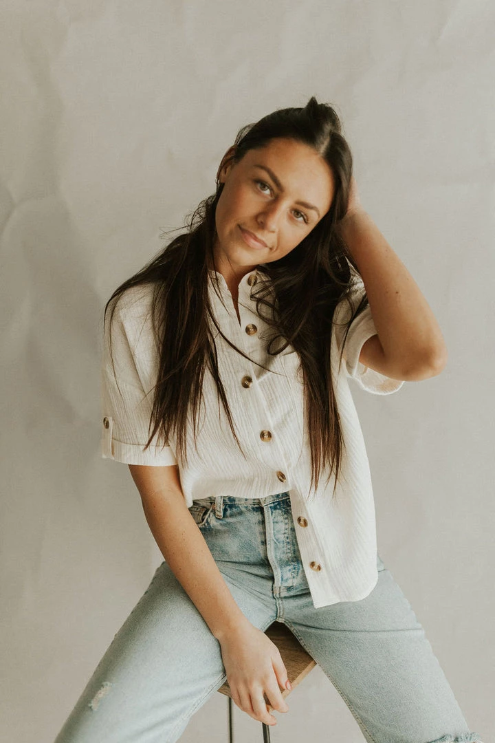 Henly Tops Destin Gauze Button Down In Ivory