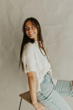 Henly Tops Destin Gauze Button Down In Ivory