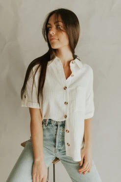 Henly Tops Destin Gauze Button Down In Ivory