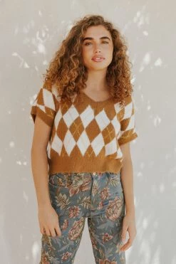 Henly NEW ARRIVALS Free People Through The Motions Sweater Vest In Tiger Eye Combo