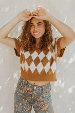 Henly NEW ARRIVALS Free People Through The Motions Sweater Vest In Tiger Eye Combo