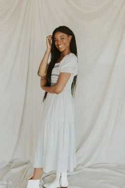 Henly Karolina Embroidered Midi In Grey Dresses