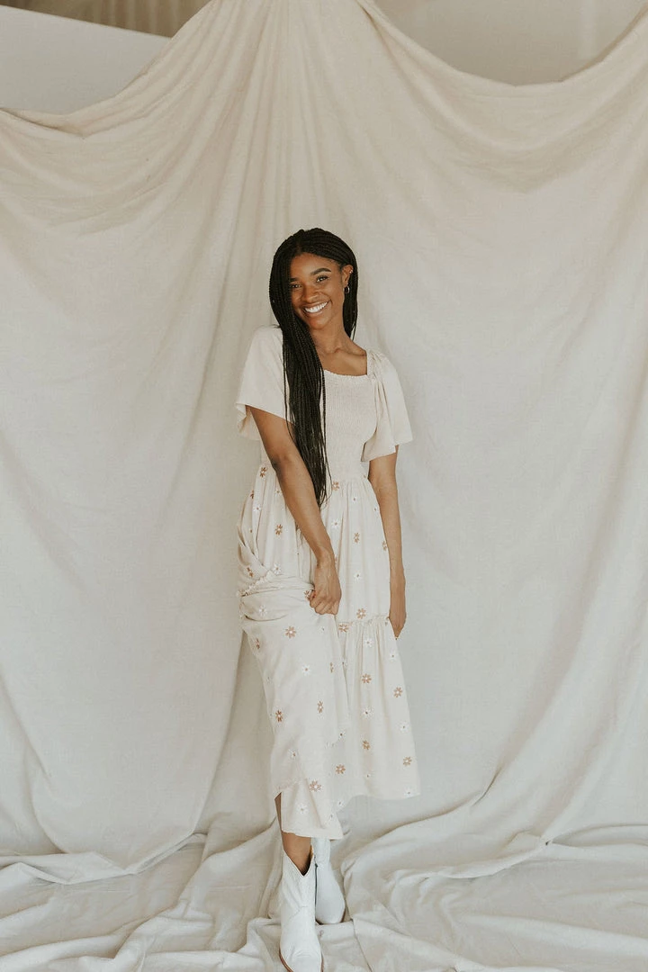 Henly Dresses Forget Me Not Embroidered Maxi In Cream