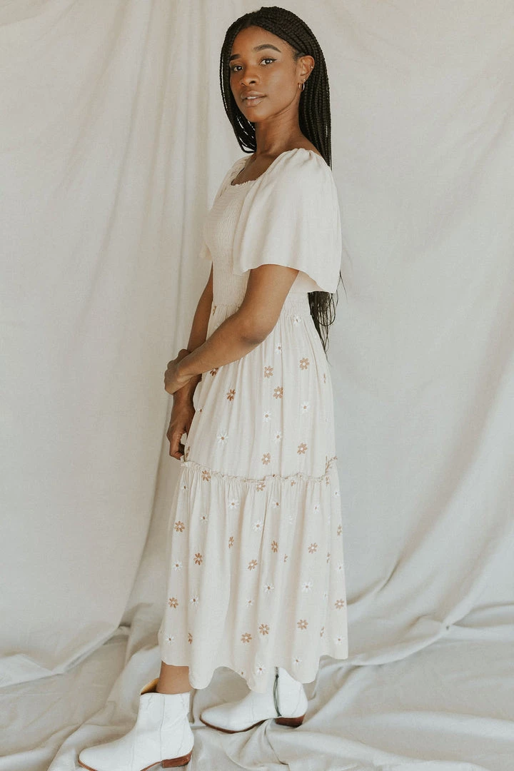 Henly Dresses Forget Me Not Embroidered Maxi In Cream