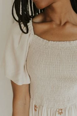 Henly Dresses Forget Me Not Embroidered Maxi In Cream