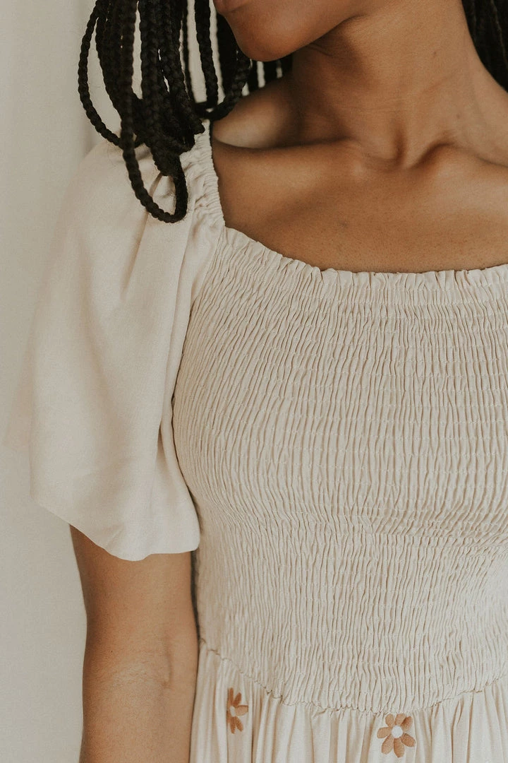 Henly Dresses Forget Me Not Embroidered Maxi In Cream