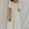 Henly Dresses Forget Me Not Embroidered Maxi In Cream