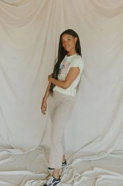 Henly Night Fever Gingham Pants In Taupe Pants/Shorts
