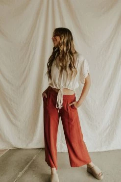 Henly Brie Linen Pants In Burnt Red Pants/Shorts