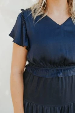 Henly Dresses Moonlight Satin Midi In Navy