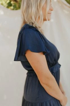 Henly Dresses Moonlight Satin Midi In Navy