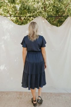 Henly Dresses Moonlight Satin Midi In Navy