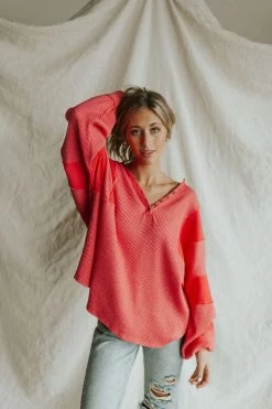 Henly Tops Free People Callisto Henley In Hot Berry