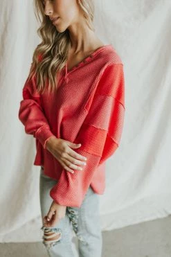 Henly Tops Free People Callisto Henley In Hot Berry