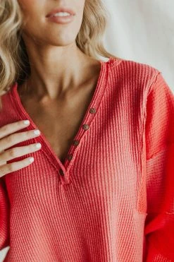 Henly Tops Free People Callisto Henley In Hot Berry