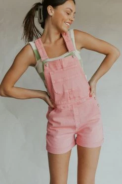 Henly Cleo Jean Shortalls In Mauve Jumpsuits