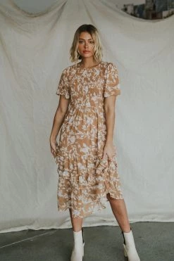 Henly Gone Girl Floral Midi In Camel
