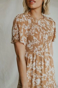 Henly Gone Girl Floral Midi In Camel