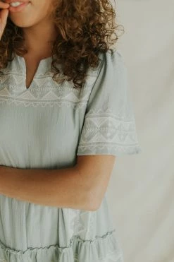 Henly Dresses Isla Embroidered Midi In Dusty Blue