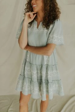 Henly Dresses Isla Embroidered Midi In Dusty Blue