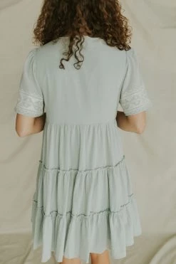 Henly Dresses Isla Embroidered Midi In Dusty Blue