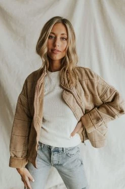 Henly Oh Hey Quilted Dolman In Beige Jackets/Shackets/Blazers