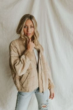 Henly Oh Hey Quilted Dolman In Beige Jackets/Shackets/Blazers