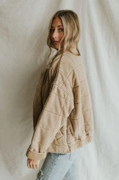 Henly Oh Hey Quilted Dolman In Beige Jackets/Shackets/Blazers