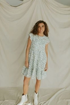 Henly Burst Embroidered Dress In Baby Blue Dresses