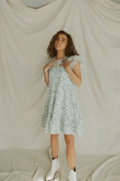 Henly Burst Embroidered Dress In Baby Blue Dresses