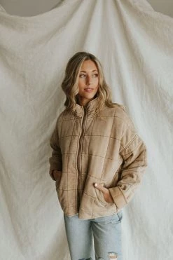 Henly Oh Hey Quilted Dolman In Beige Jackets/Shackets/Blazers