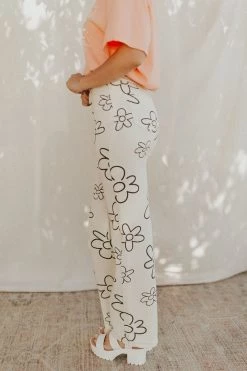 Henly Drive Me Daisy Denim Pants In Ivory