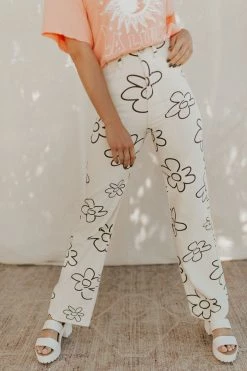 Henly Drive Me Daisy Denim Pants In Ivory