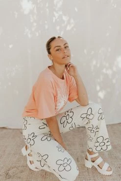 Henly Drive Me Daisy Denim Pants In Ivory