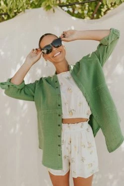 Henly Free People Summer Daydream Button Down In Cool Moss
