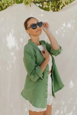 Henly Free People Summer Daydream Button Down In Cool Moss
