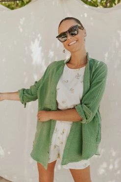 Henly Free People Summer Daydream Button Down In Cool Moss