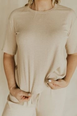 Henly Lounge Around Ribbed Tee In Oatmeal SETS