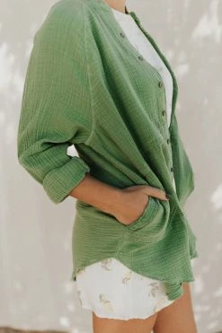Henly Free People Summer Daydream Button Down In Cool Moss