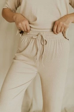 Henly Lounge Around Ribbed Pants In Oatmeal
