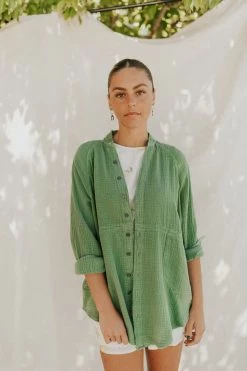 Henly Free People Summer Daydream Button Down In Cool Moss
